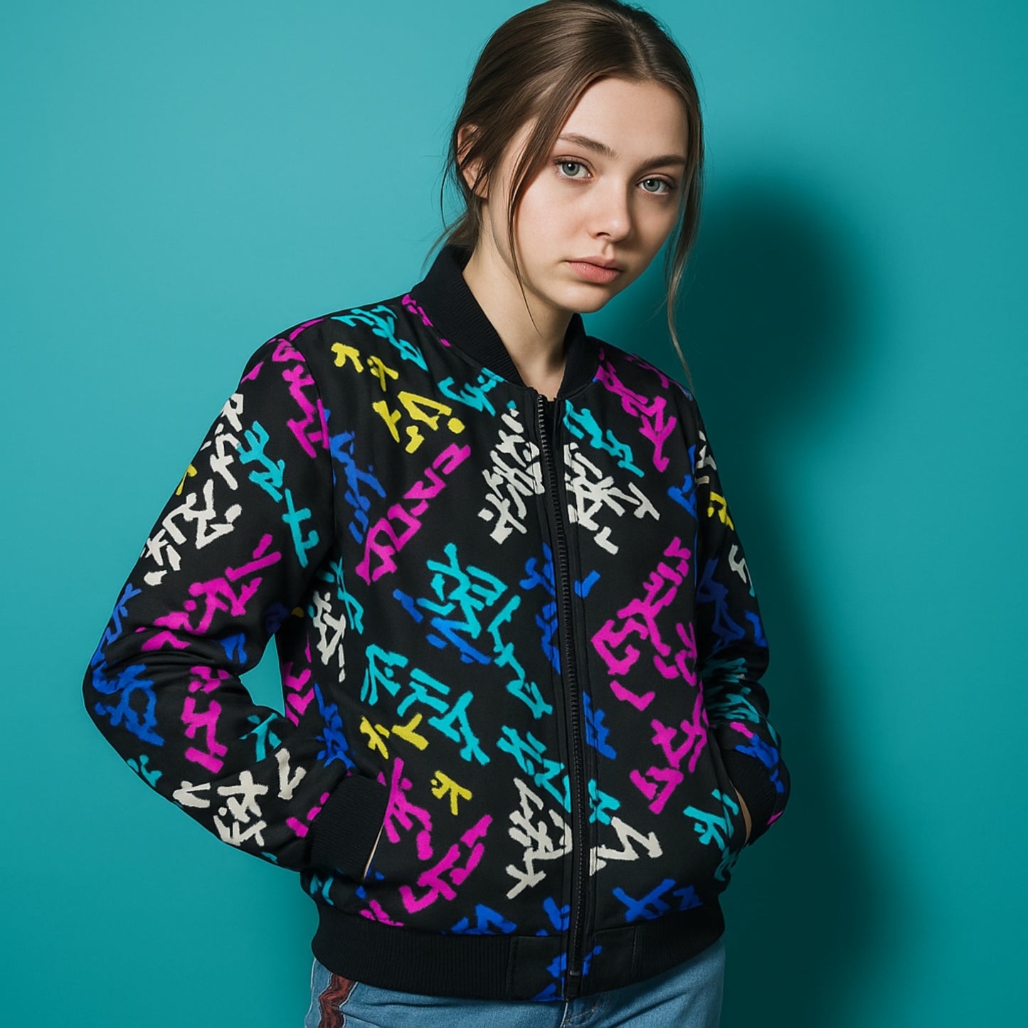 Graffiti Explosion Grunge Colored Fleece Bomber Jacket – Urban Streetwear Style