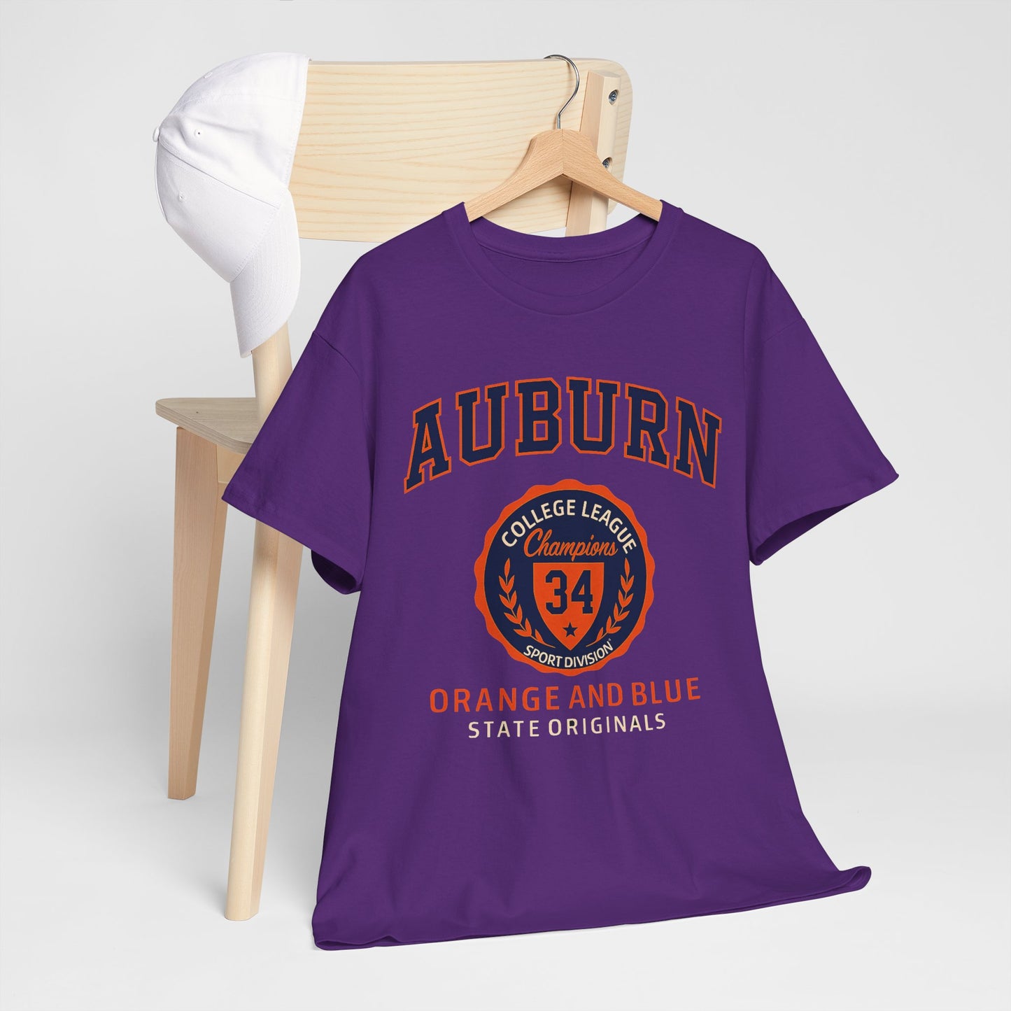 Auburn University Navy and Orange Heavy Cotton T-Shirt – College Spirit Unisex Tee for Game Day and Campus Style