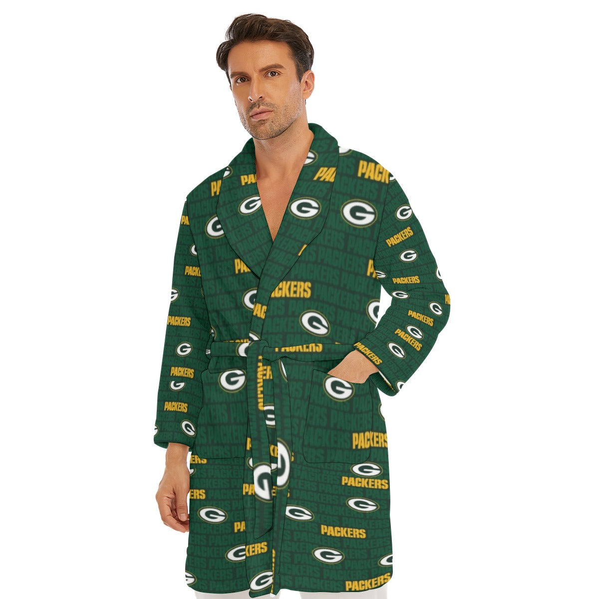 Green Bay Football Game Day All-Over Print Men's Borg Fleece Robe