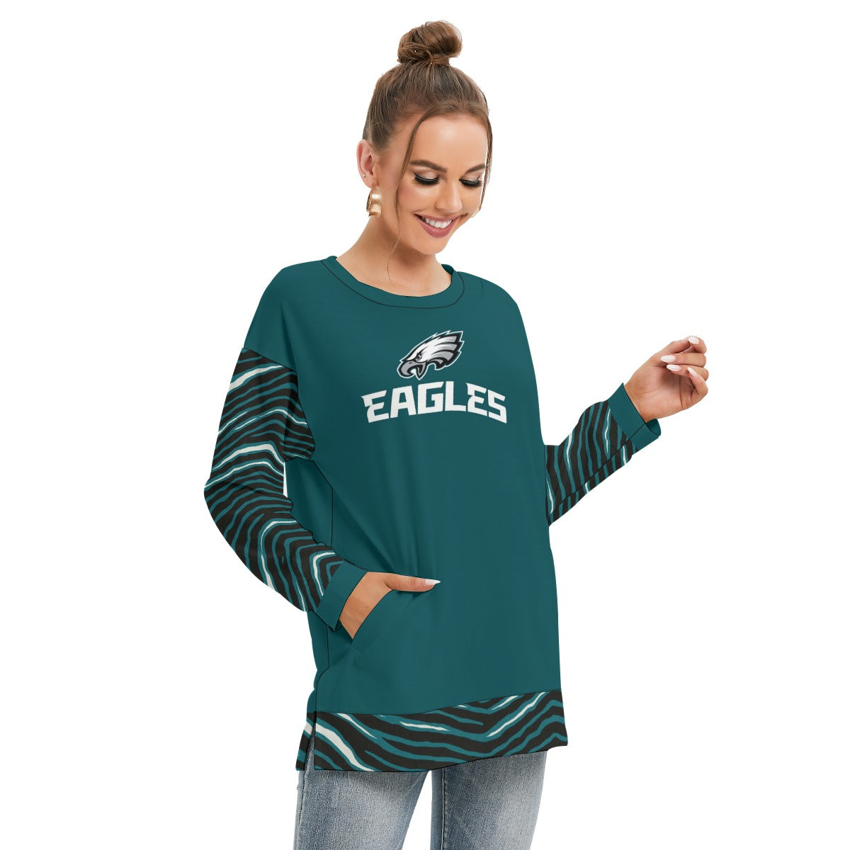 Philadelphia Football Game Day All-Over Print Women's Side Split O-neck Sweatshirt