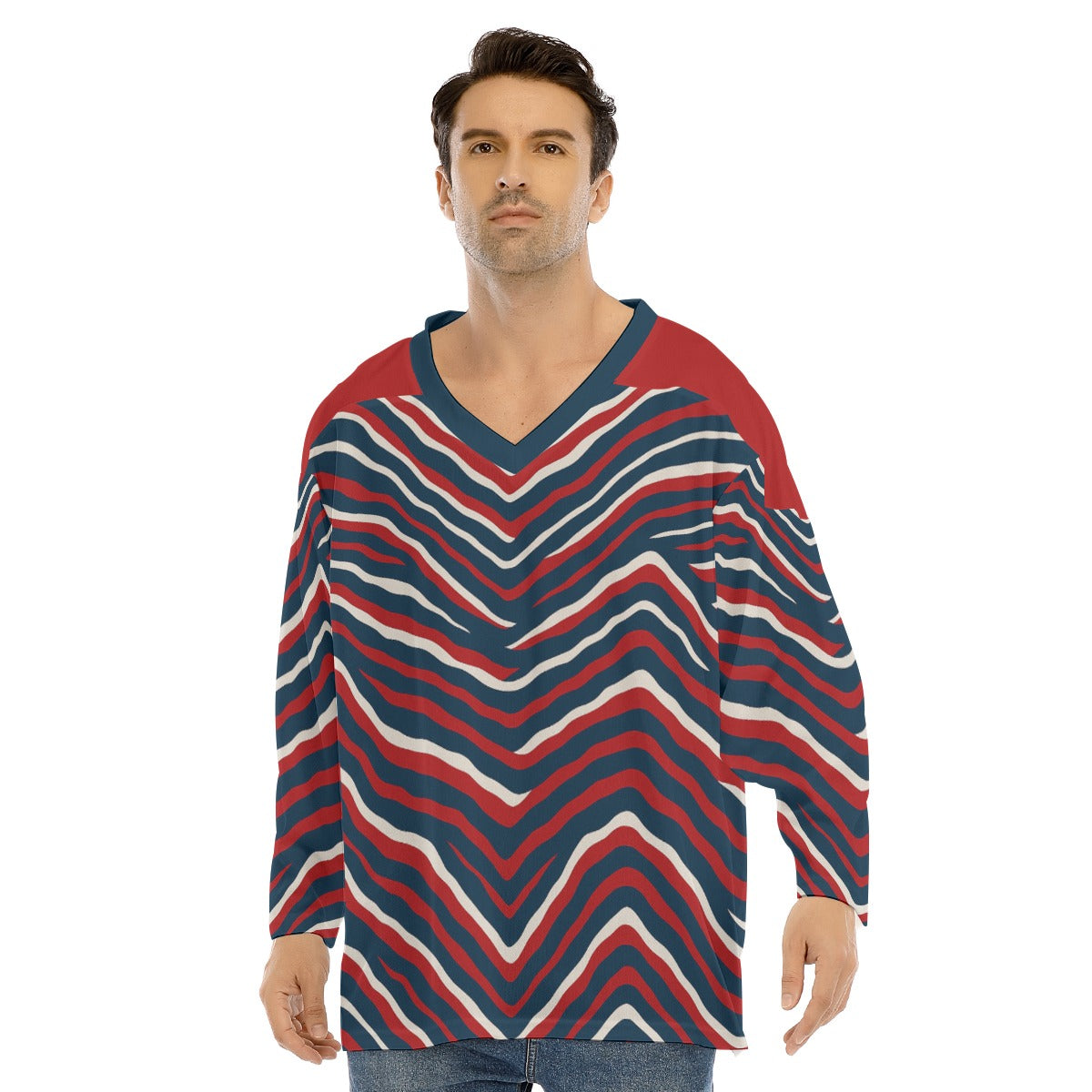 New England Football Game Day All-Over Print Men's V-neck Ice Hockey Jersey