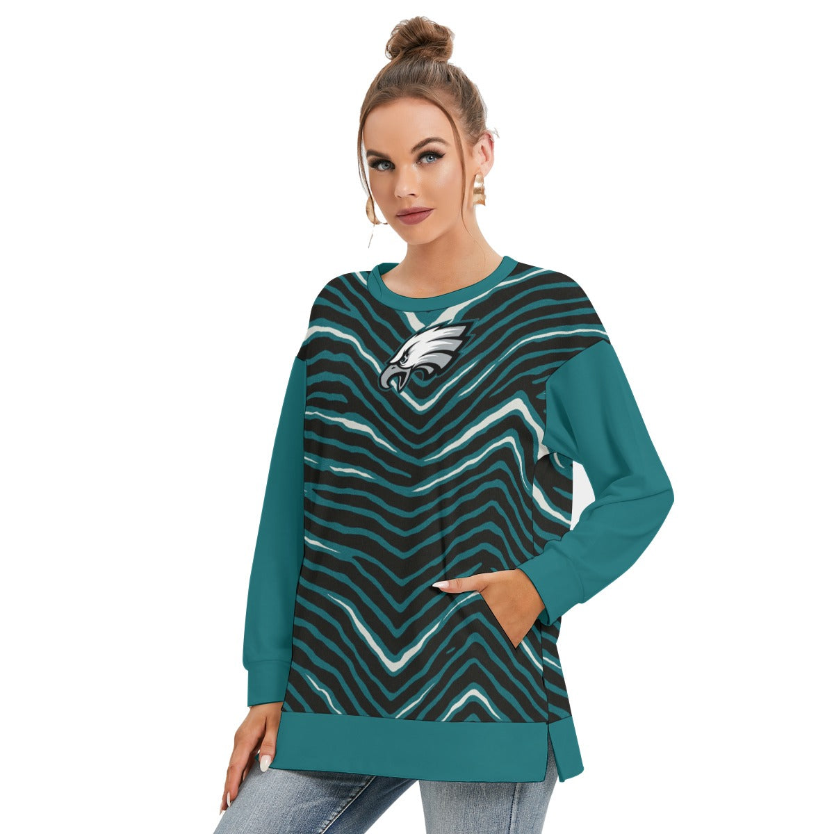 Philadelphia Football Game Day All-Over Print Women's Side Split O-neck Sweatshirt