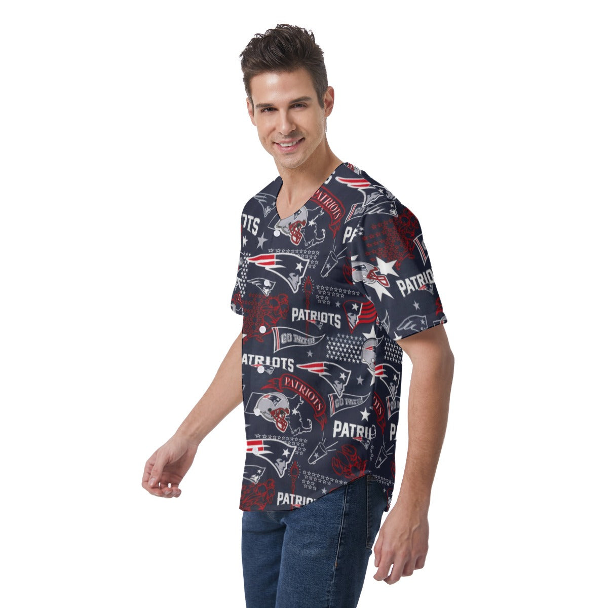 New England Football Game Day All-Over Print Men's Short Sleeve Baseball Jersey