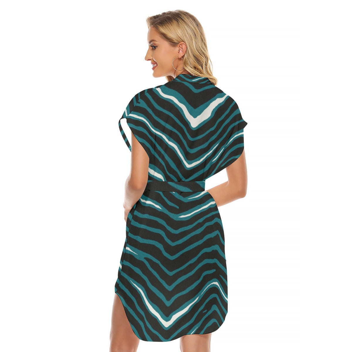 Philadelphia Football Game Day All-Over Print Women's Stand-up Collar Casual Dress With Belt
