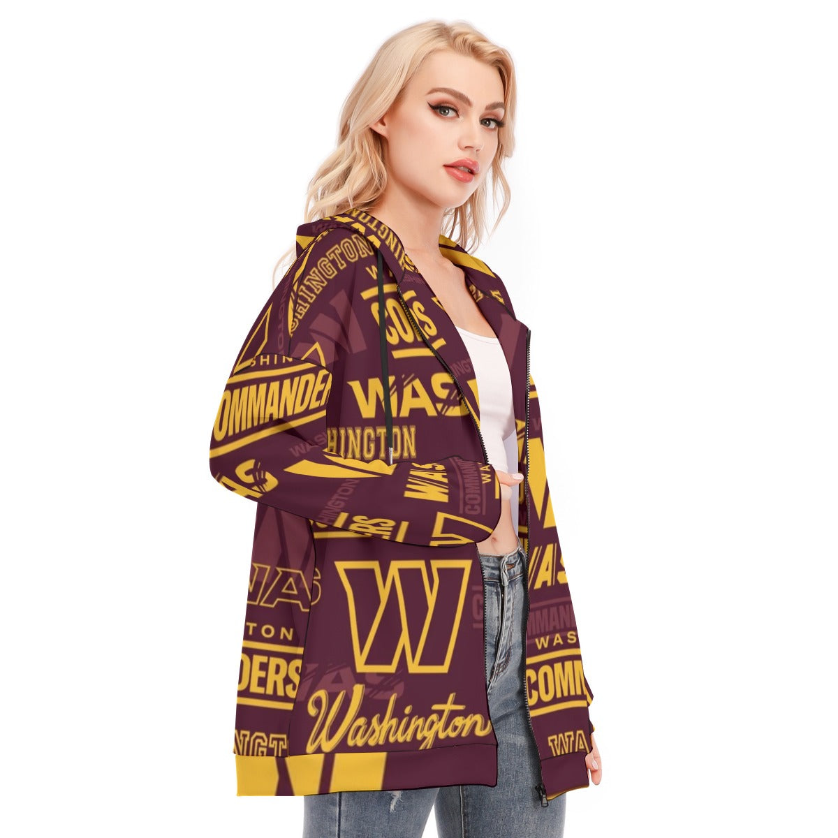 Washington Commanders Women's Long Hoodie With Zipper Closure
