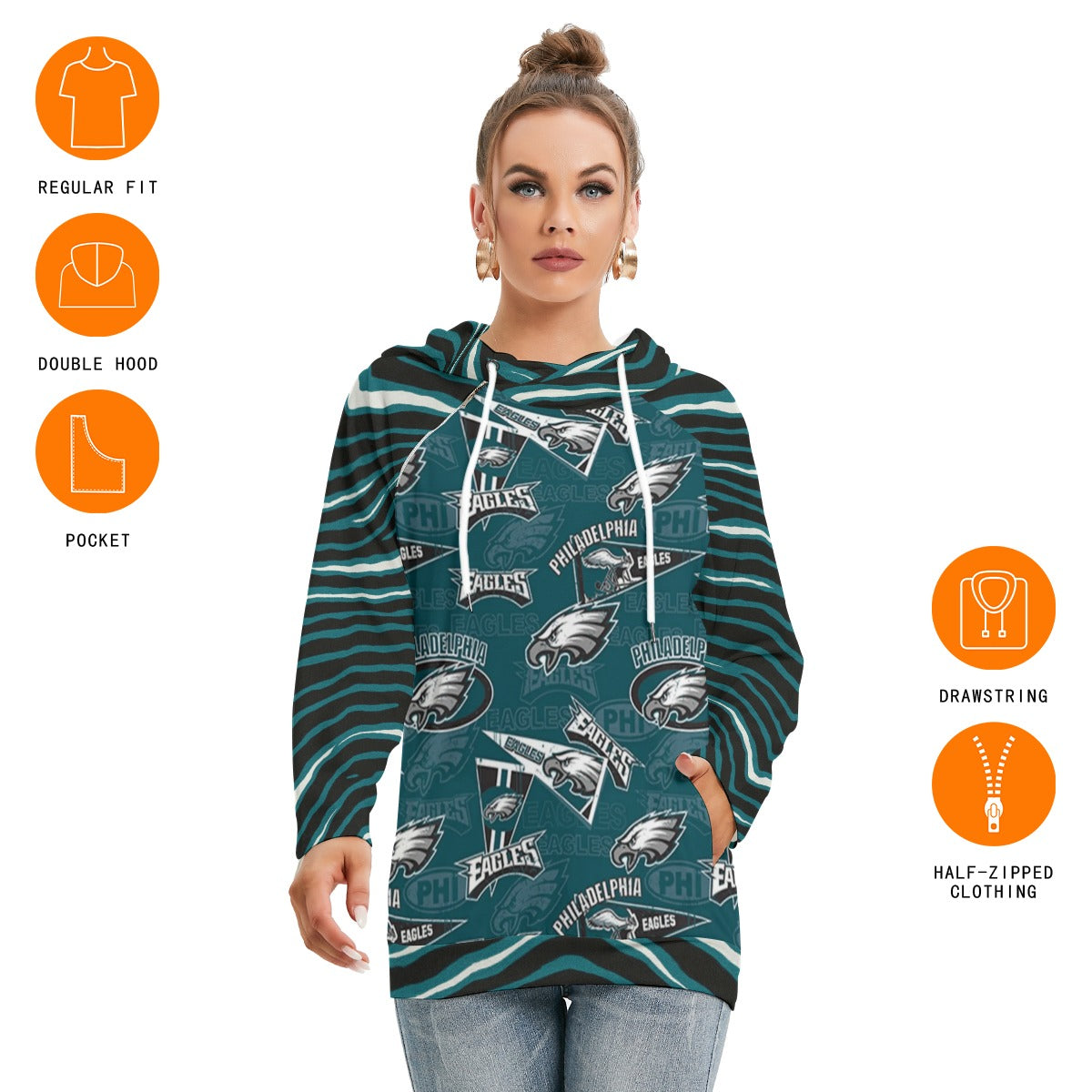 Philadelphia Football Game Day All-Over Print Women's Hoodie With Double Hood