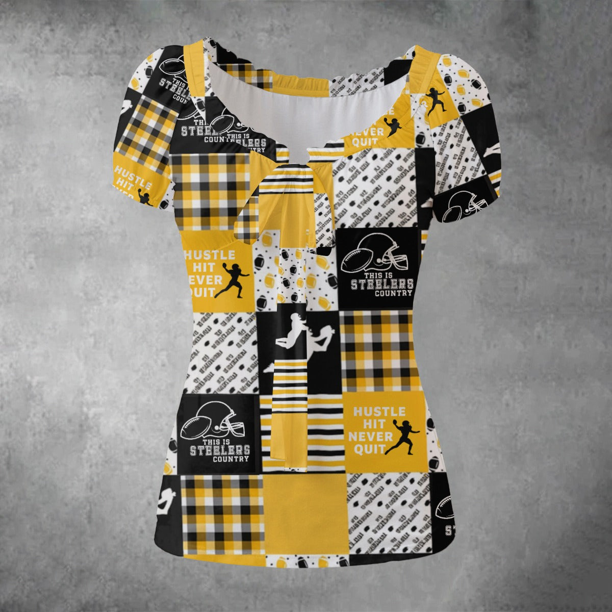 All-over print Women's Puff Sleeve Pleated Shirt