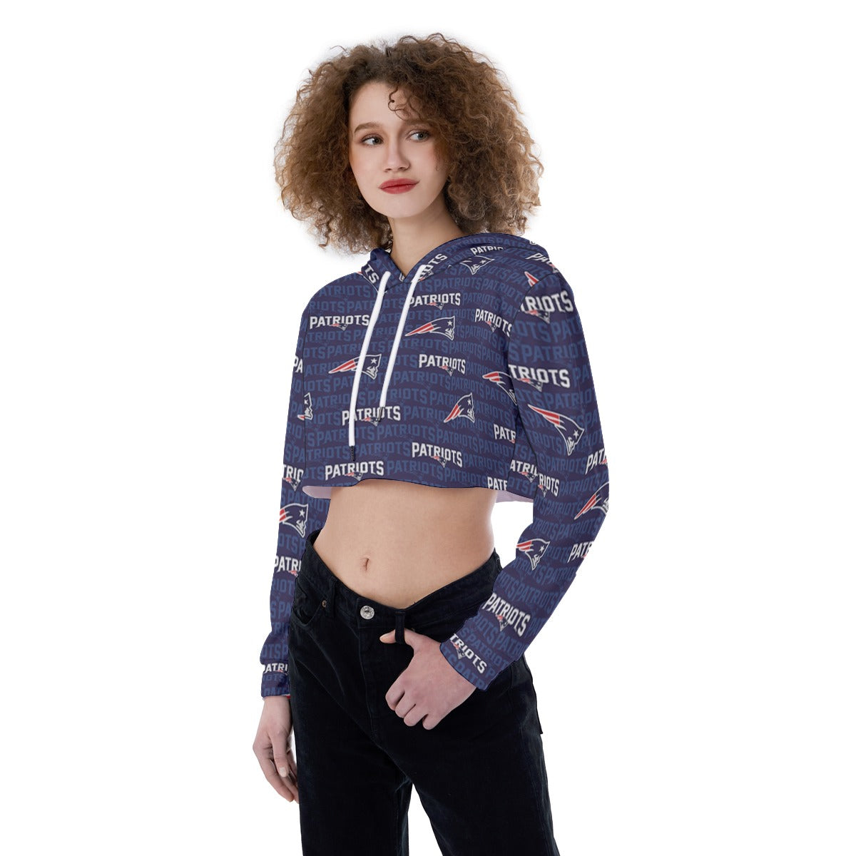 New England Football Game Day All-Over Print Women's Crop Top Hoodie