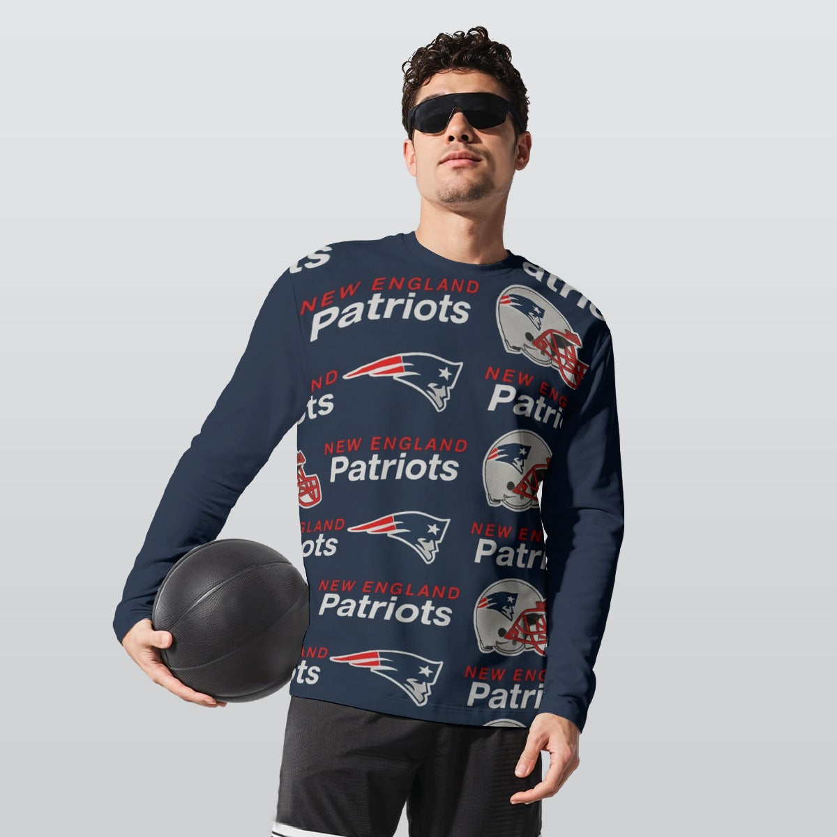 New England Football Game Day All-Over Print Long Sleeve T-Shirt | 190GSM Cotton