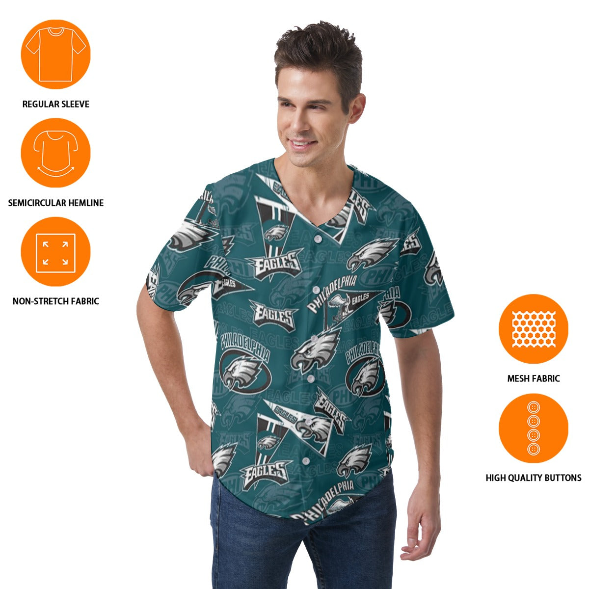 Philadelphia Football Game Day All-Over Print Men's Short Sleeve Baseball Jersey