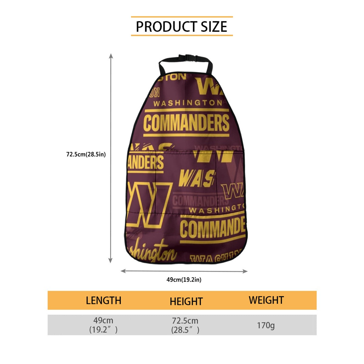 Washington Commanders Car Seat Back Storage Bag