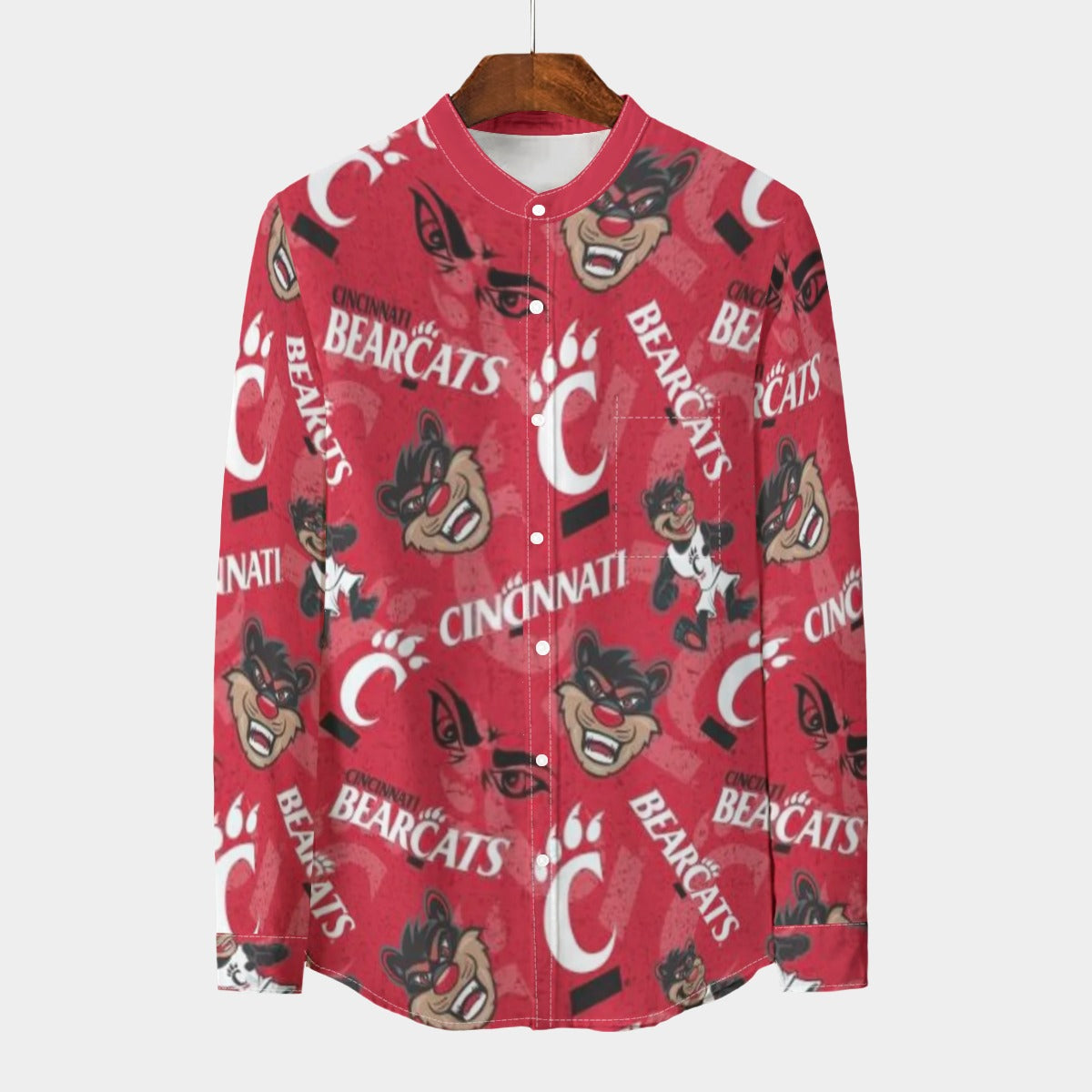 Cincinnati - Bearcats Stand Collar Shirt With Long Sleeve|110GSM Imitation Flax