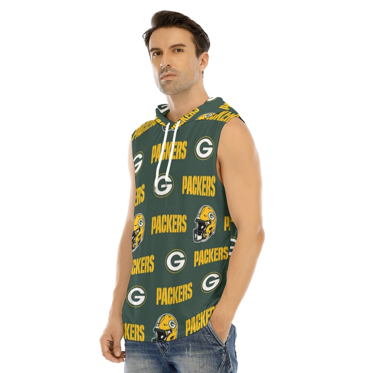 Green Bay Football Game Day All-Over Print Men's Tank Hooded Vest