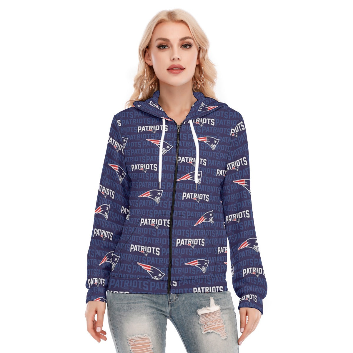 New England Football Game Day All-Over Print Women's Hoodie With Zipper