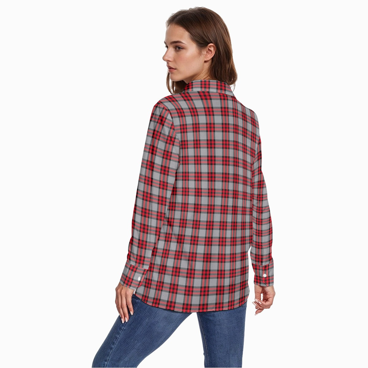 Ohio State Tartan Plaid Buckeyes Women's Comfort Shirt With Button|125GSM Cotton
