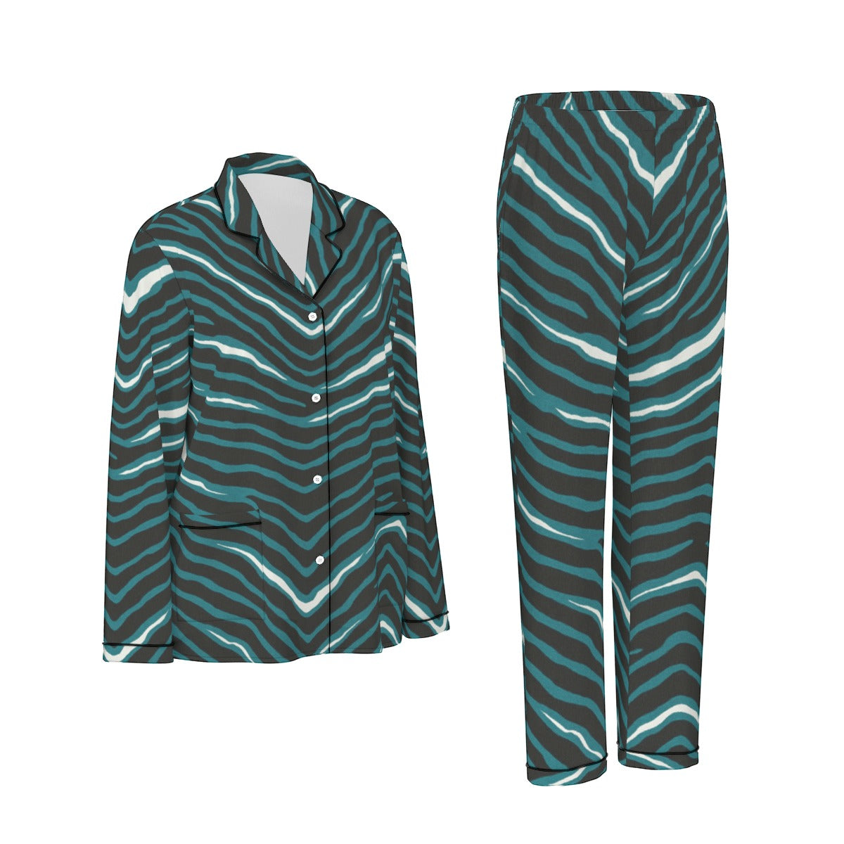 Philadelphia Football Game Day All-Over Print Women's Long Sleeve Pajama Set With Black Contrast Piping