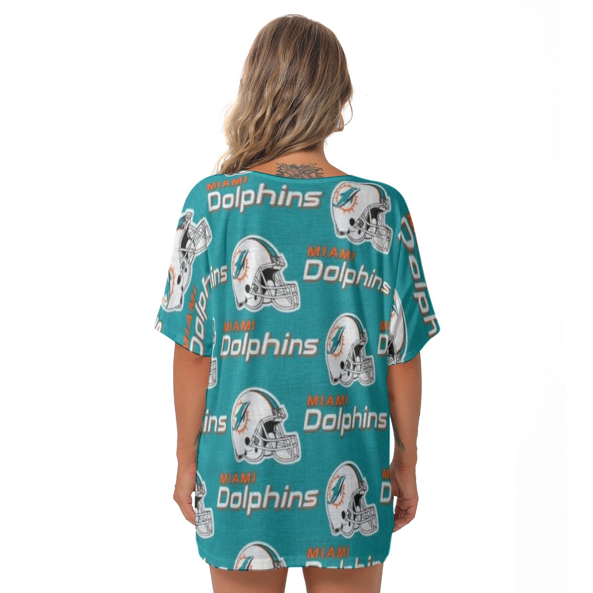Miami Football Game Day All-Over Print Women's Bat Sleeves V-Neck Blouse
