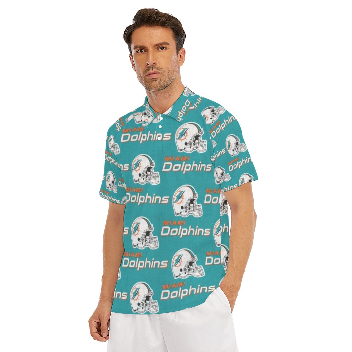 Miami Football Game Day All-Over Print Men's Short Sleeve Polo Shirt With Button Closure
