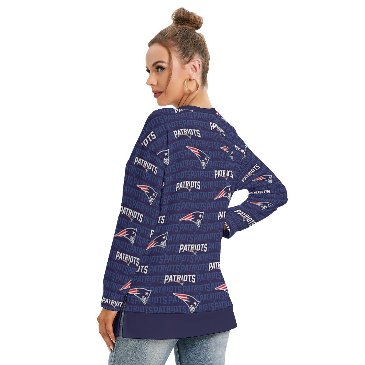 New England Football Game Day All-Over Print Women's Side Split O-neck Sweatshirt