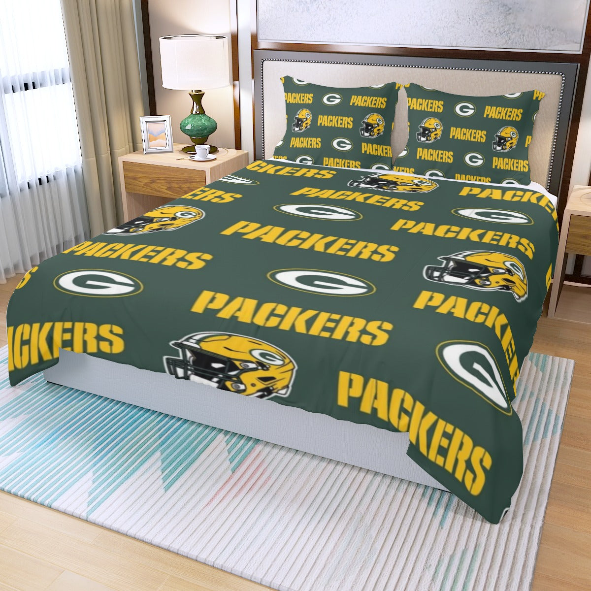 Green Bay Football Game Day Three Piece Duvet Bedding Set