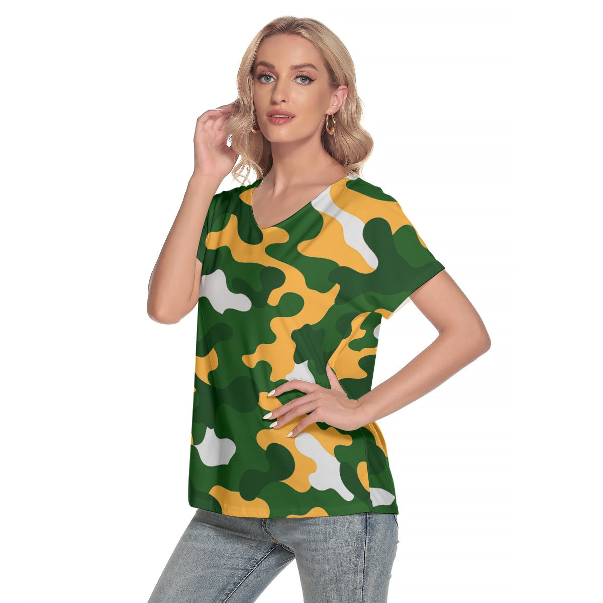 Green Bay Football Game Day All-Over Print Women's Loose V-neck Short Sleeve T-shirt