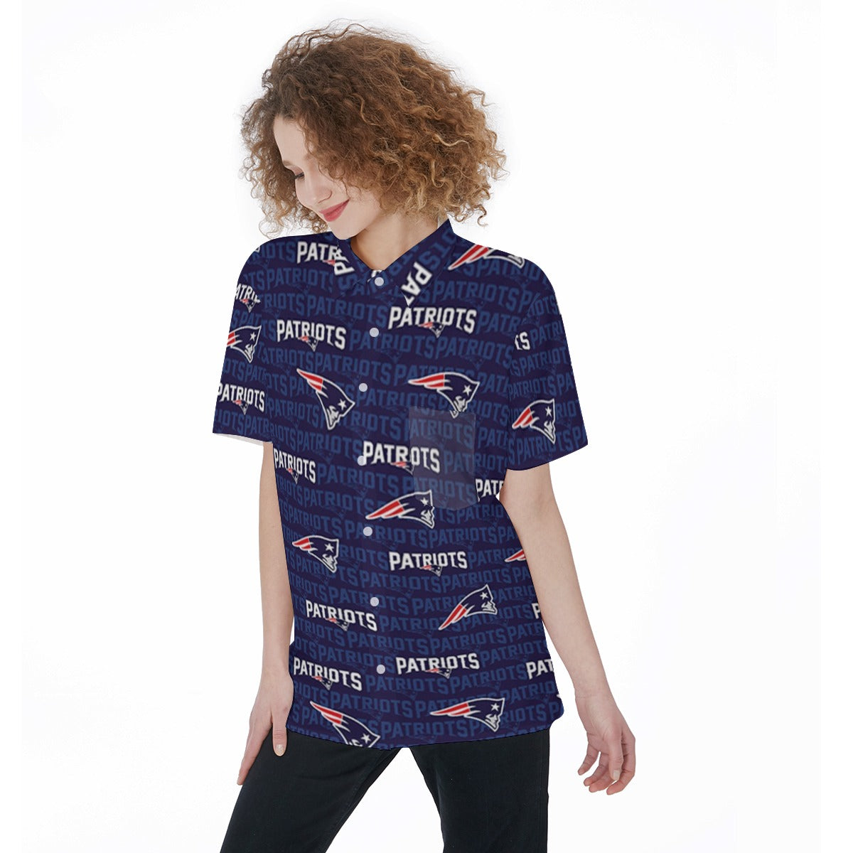New England Football Game Day All-Over Print Women's Short Sleeve Shirt With Pocket
