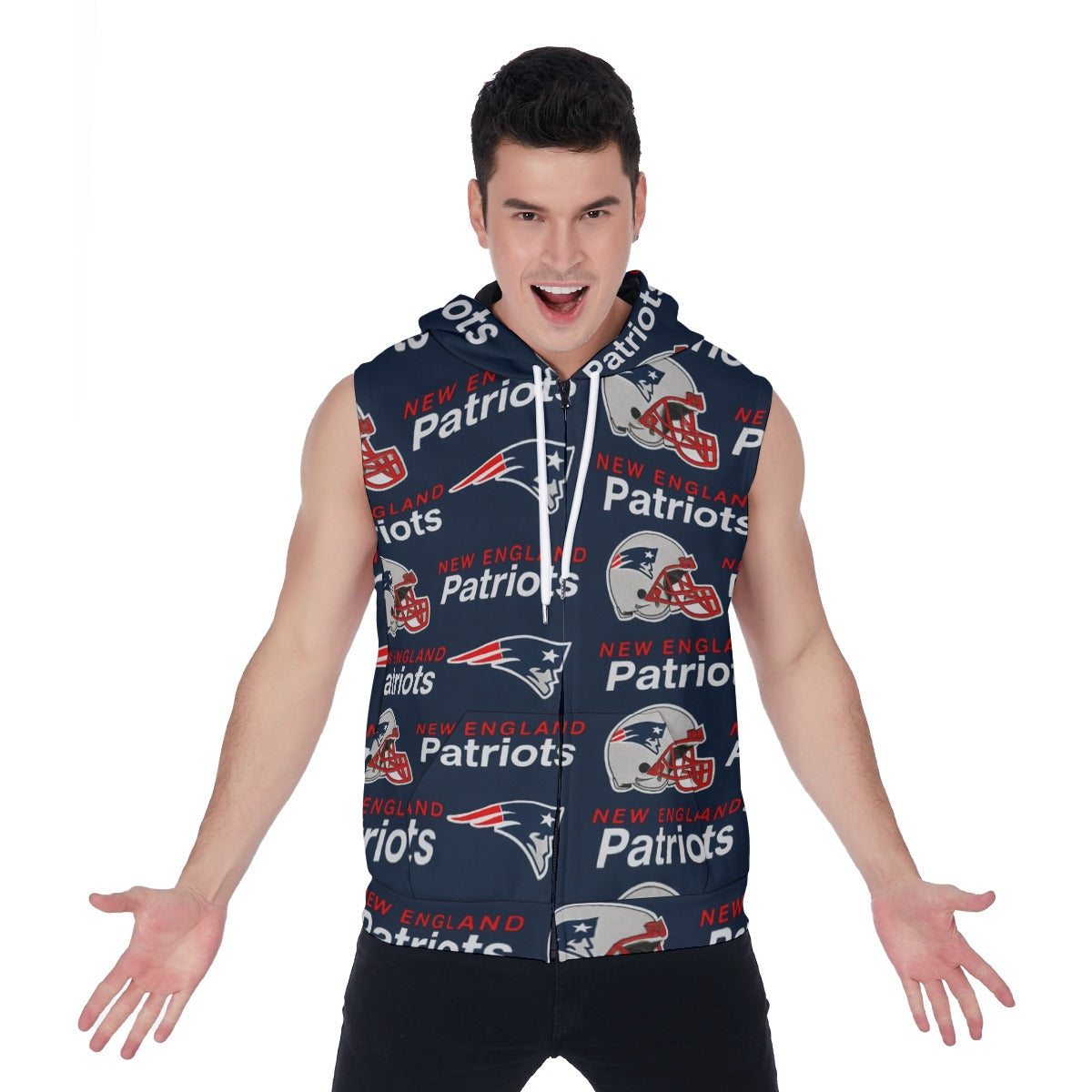 New England Football Game Day All-Over Print Men's Zipper-Up Sleeveless Hoodie