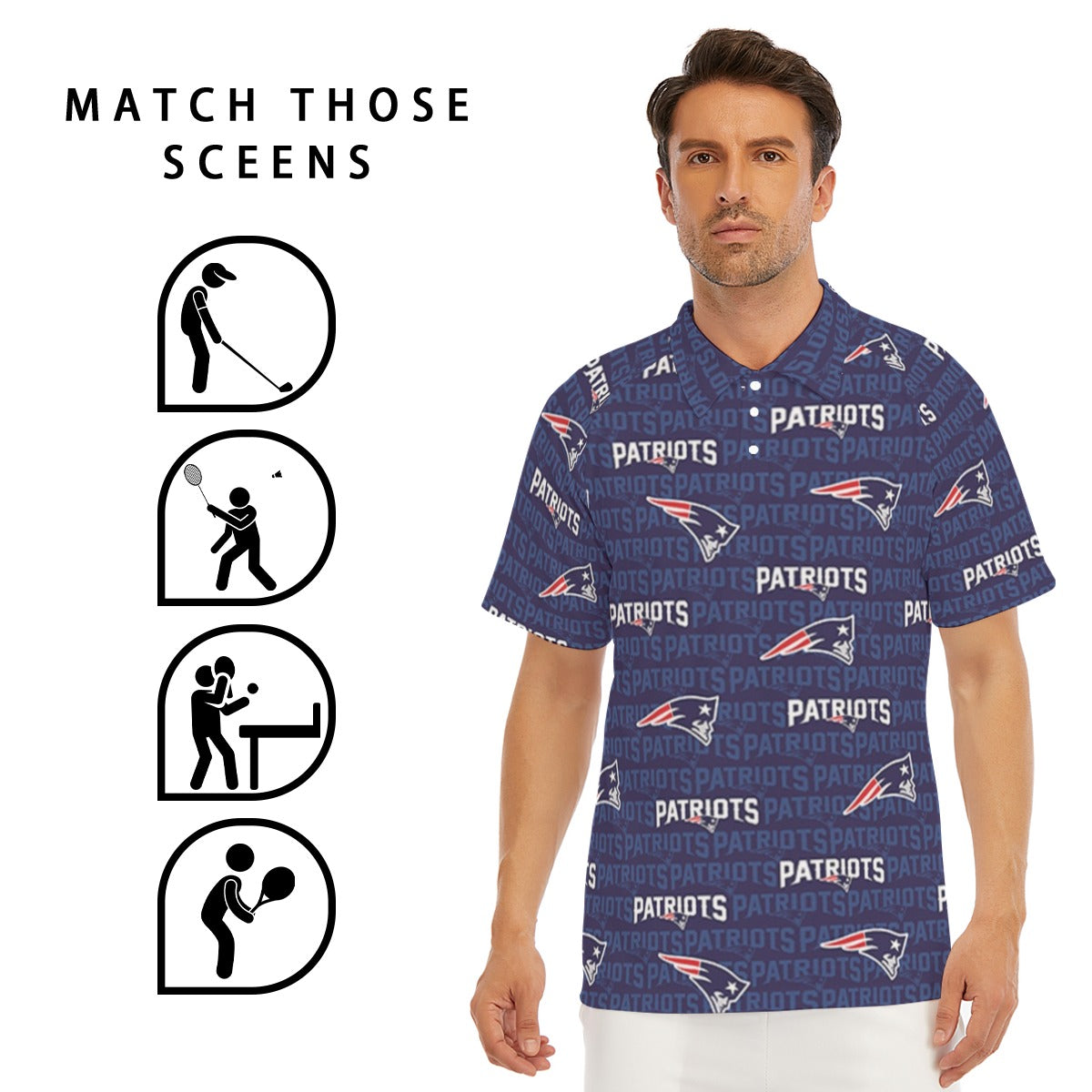 New England Football Game Day All-Over Print Men's Short Sleeve Polo Shirt With Button Closure