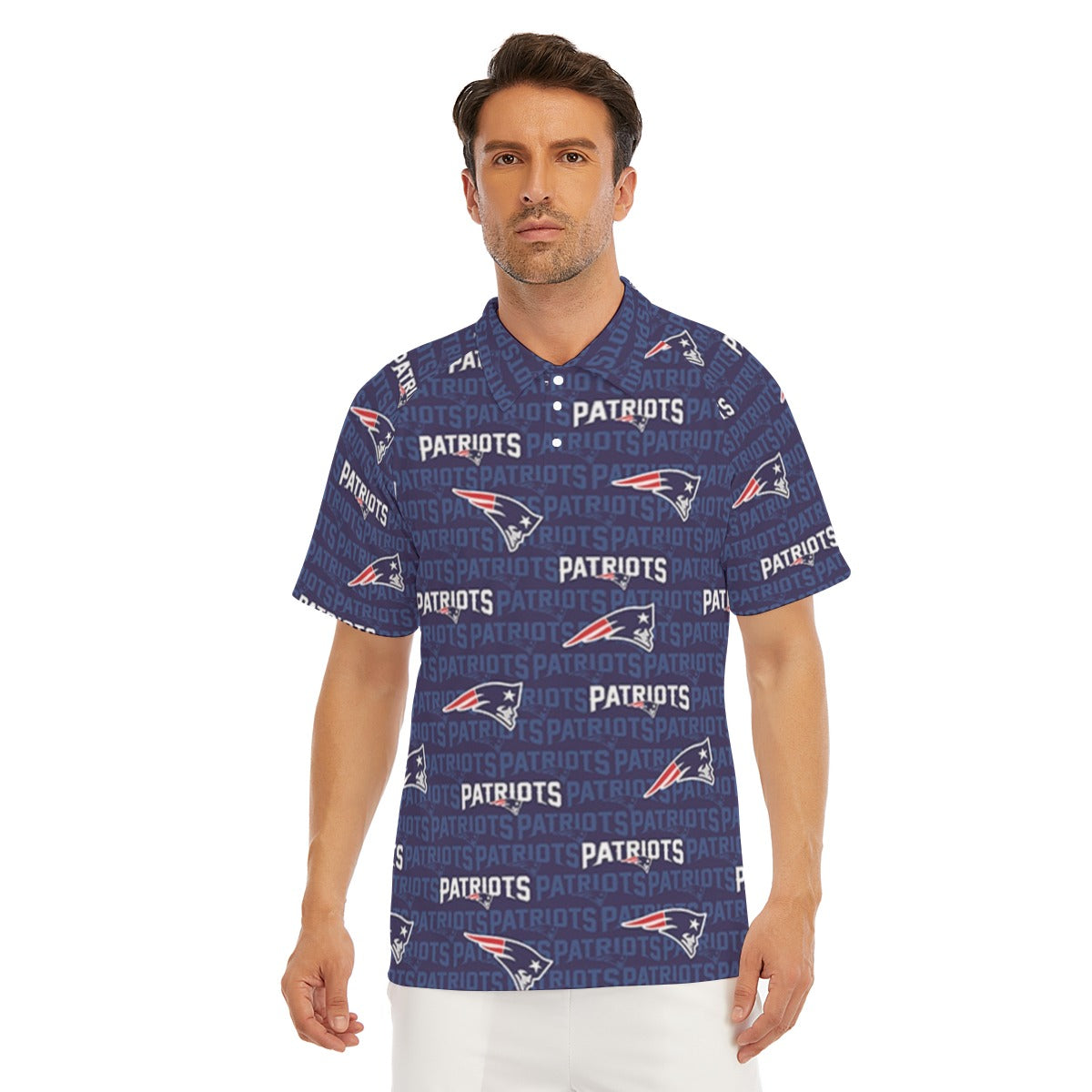 New England Football Game Day All-Over Print Men's Short Sleeve Polo Shirt With Button Closure