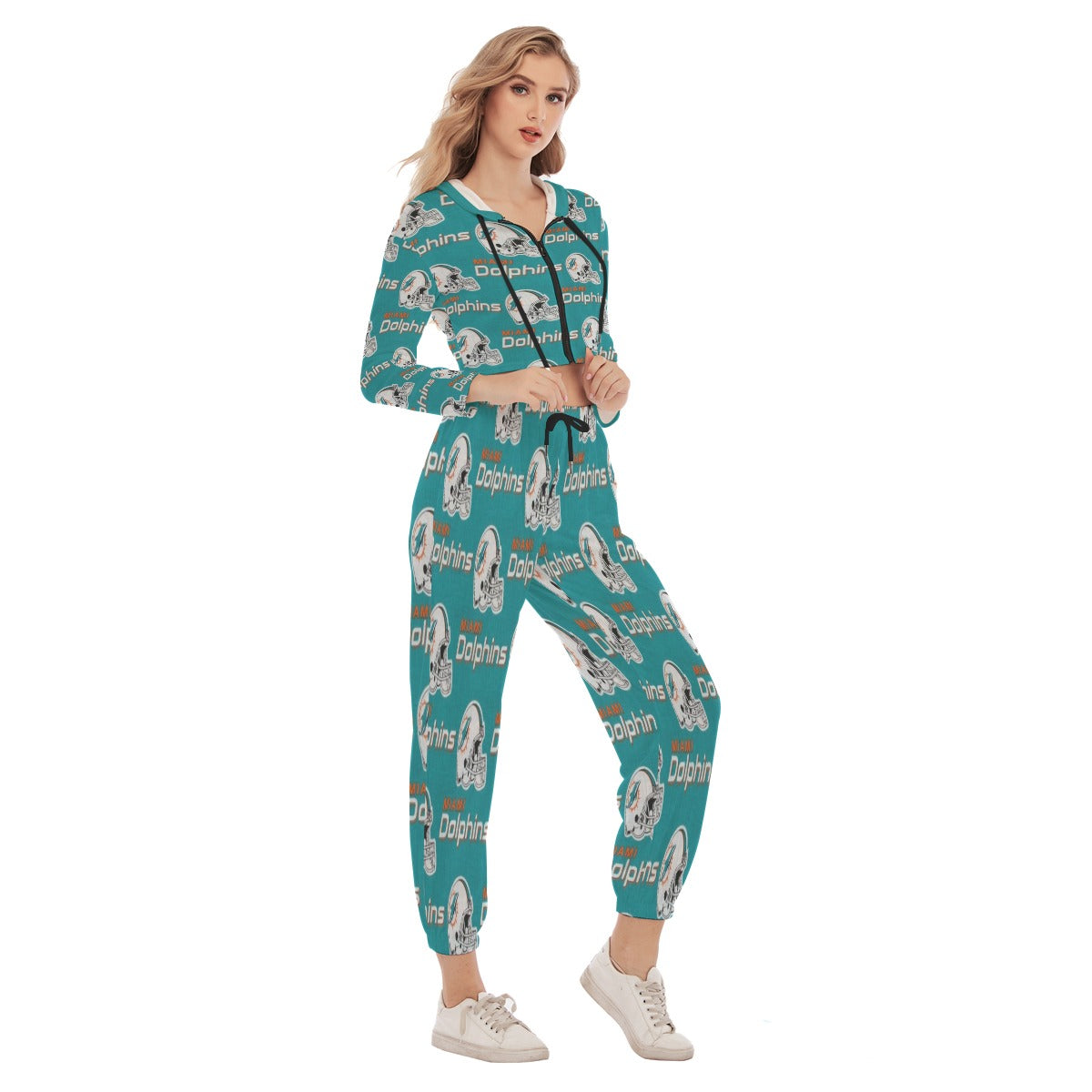Miami Football Game Day All-Over Print Women's Crop Hoodie Sports Set