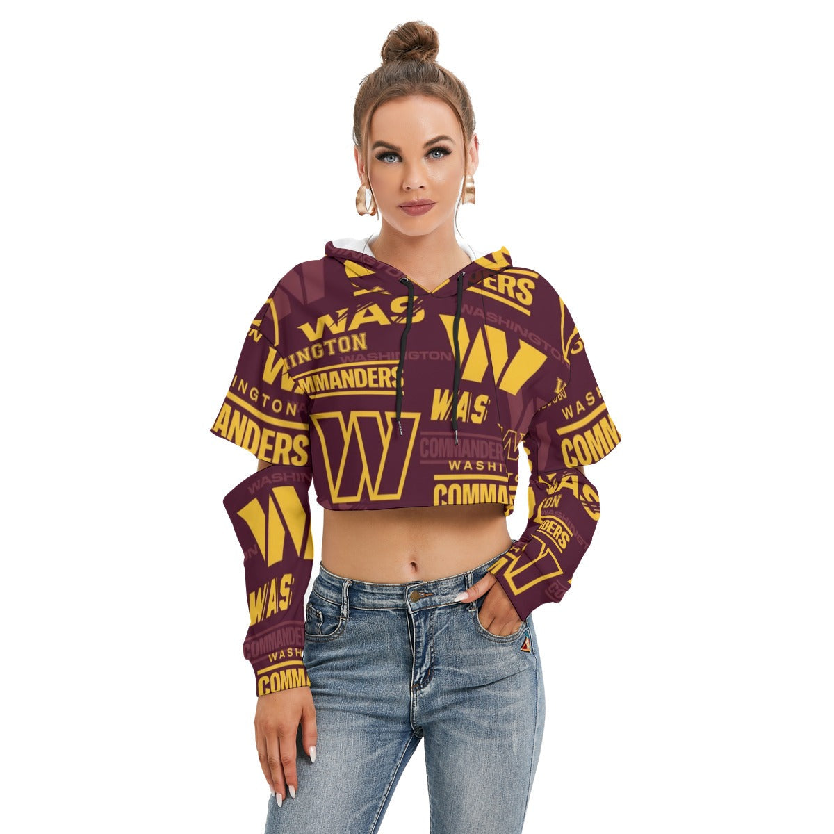 Washington Commanders Women's Heavy Fleece Hoodie With Hollow Out Sleeve