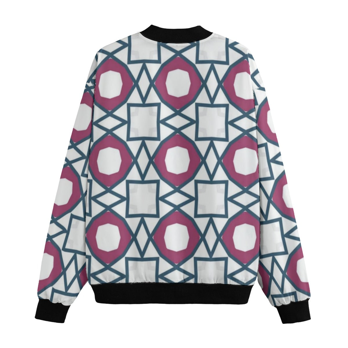 BoomBox Vibes Abstract Ornament Fleece Bomber Jacket – Artistic Streetwear Fashion