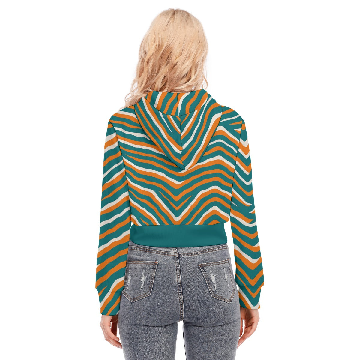 Miami Football Game Day All-Over Print Women's Crop Top Hoodie With Zipper Closure
