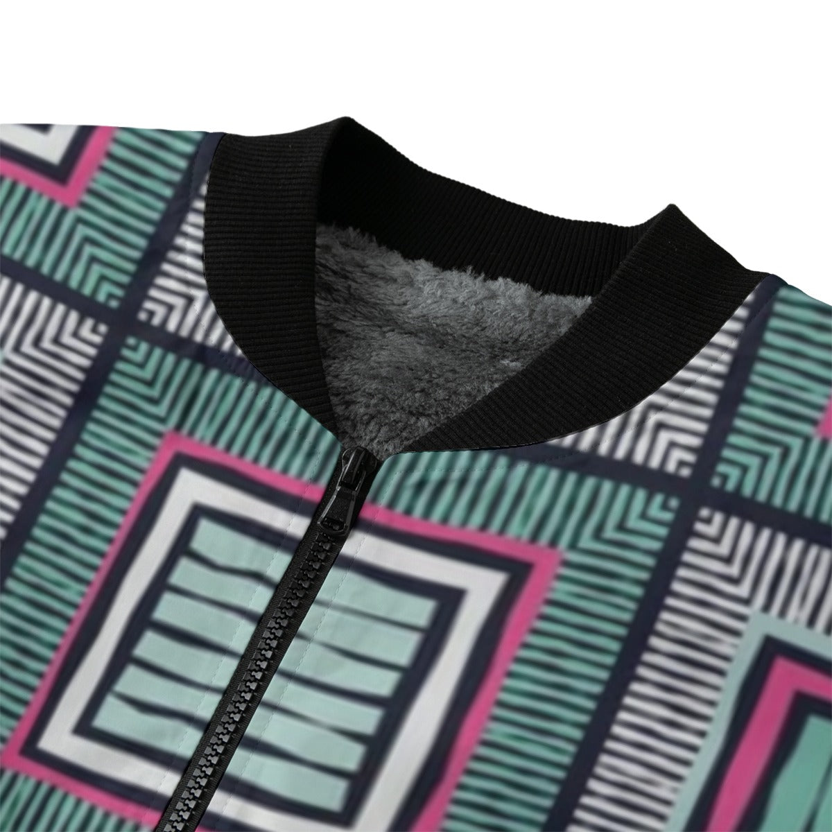 BoomBox Vibes Ethnic Boho Patchwork Fleece Bomber Jacket – Seamless Urban Streetwear