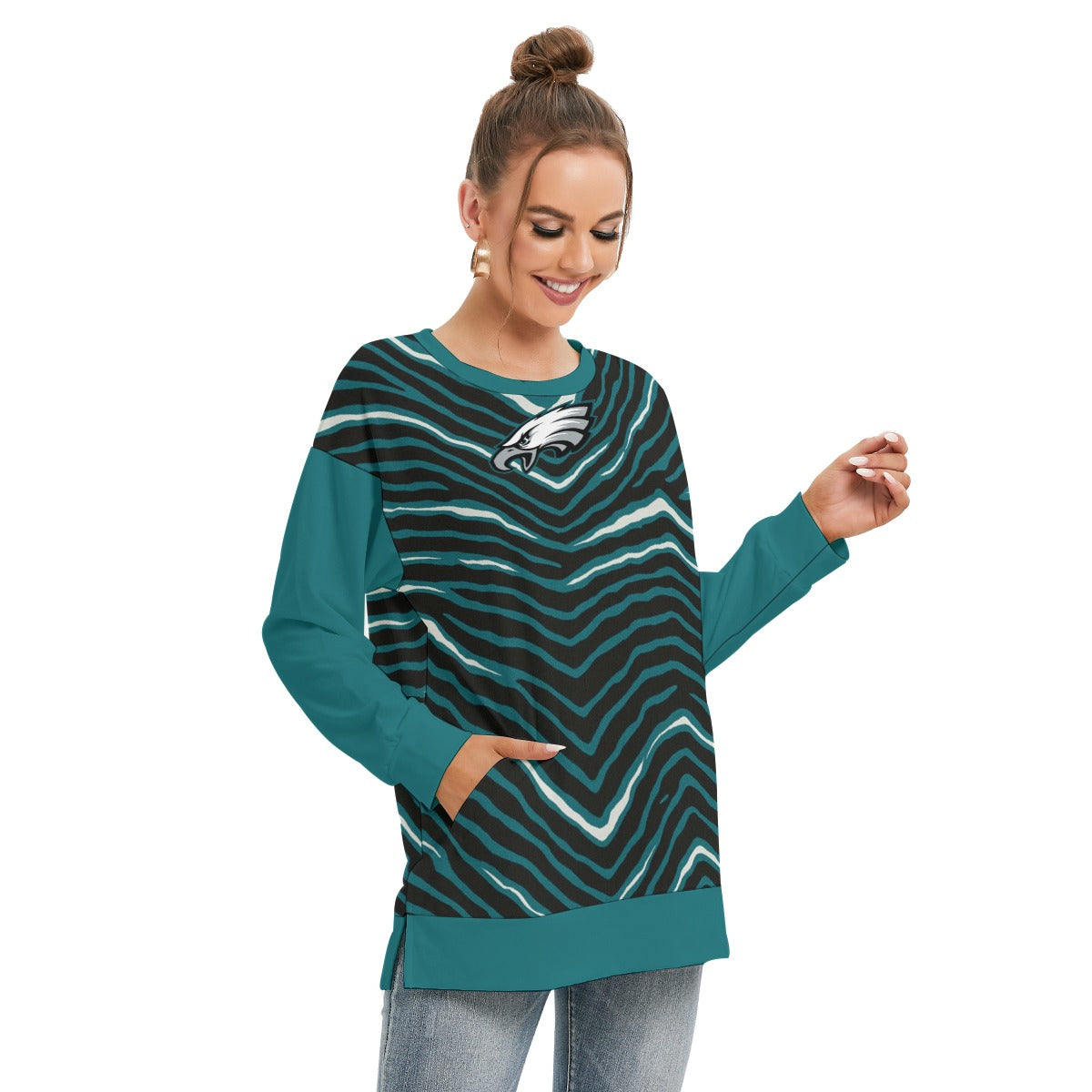 Philadelphia Football Game Day All-Over Print Women's Side Split O-neck Sweatshirt