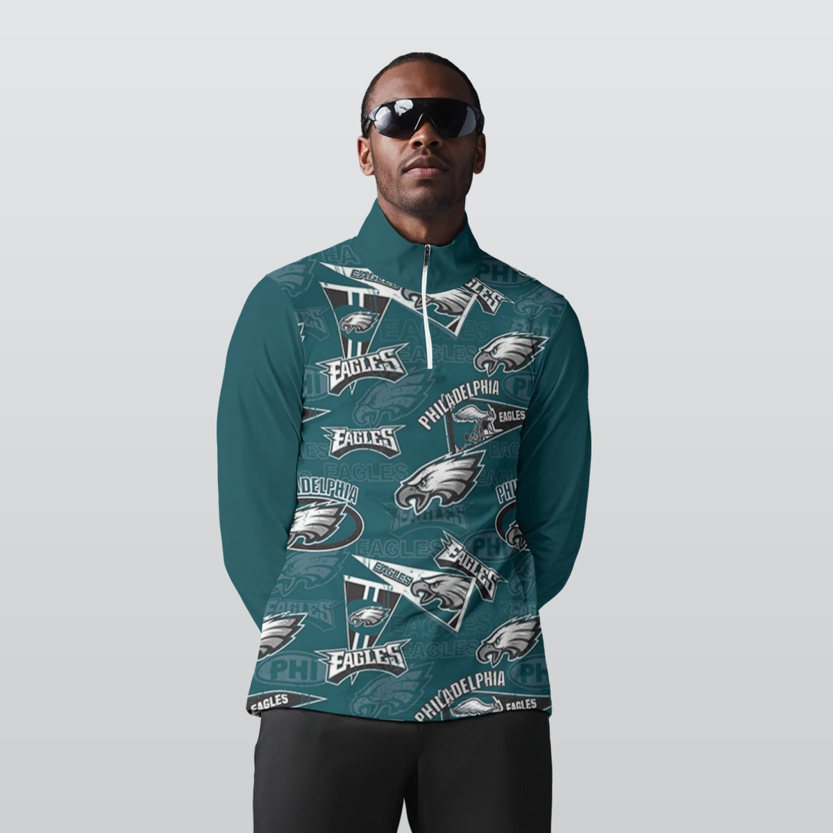 Philadelphia Football Game Day All-Over Print Men's Sports Collar Jersey With Long Sleeve
