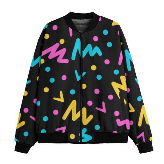 Urban Legend 90s Street Icons – Memphis Style Hand-Drawn Textured Fleece Bomber Jacket