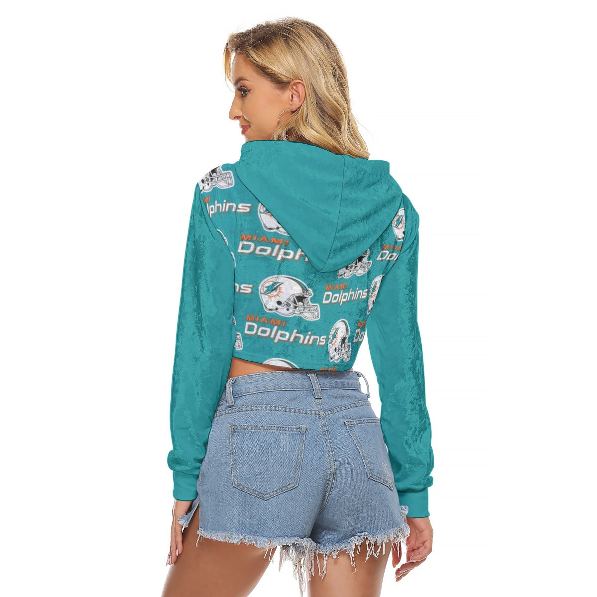 Miami Football Game Day All-Over Print Women's Crop Top Hoodie|Velvet
