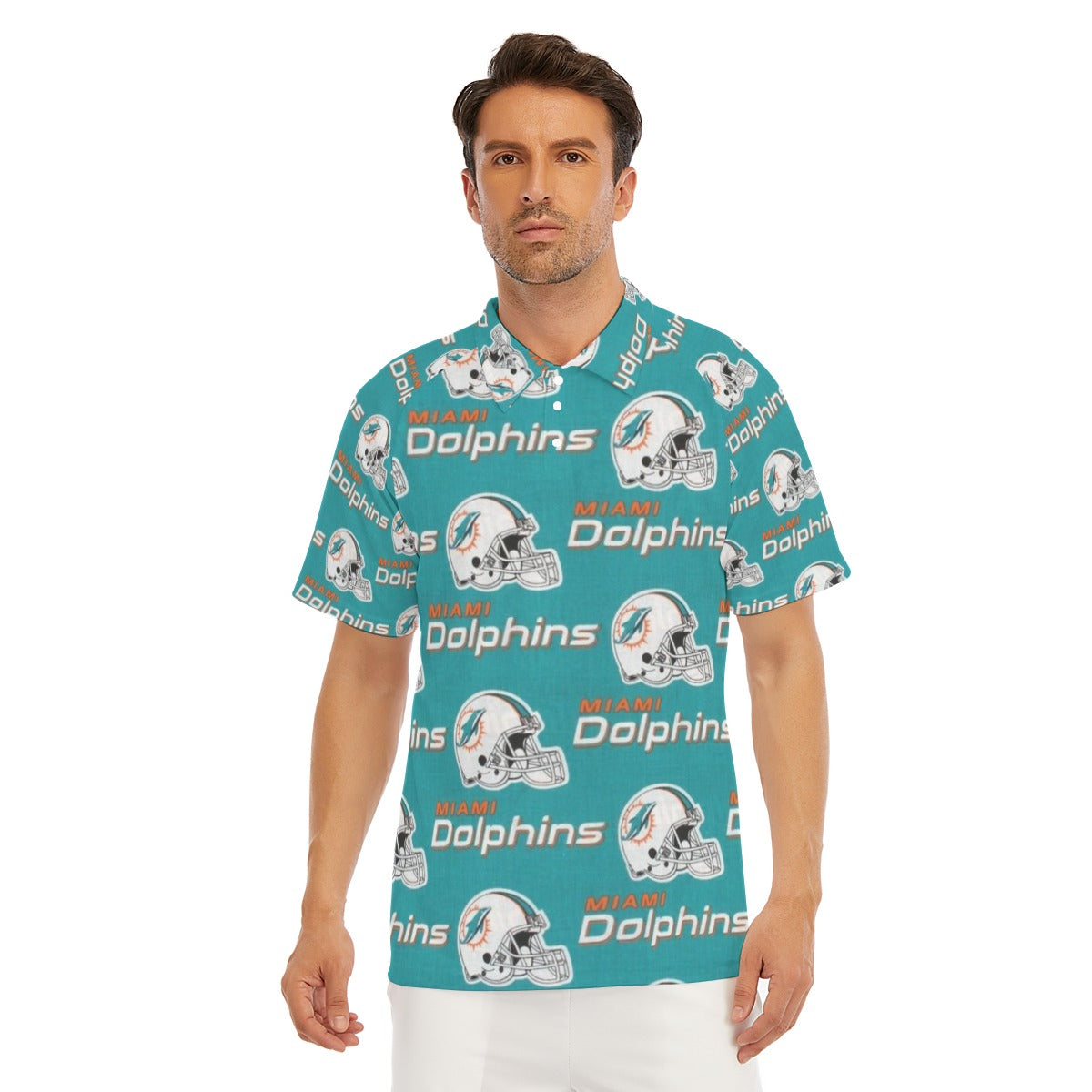Miami Football Game Day All-Over Print Men's Short Sleeve Polo Shirt With Button Closure