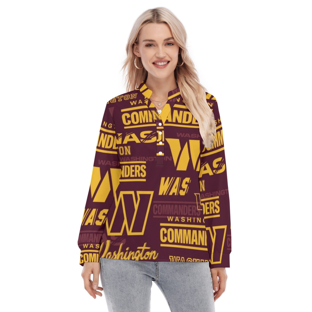 Washington Commanders Women's Long Sleeve Blouse With Button Closure