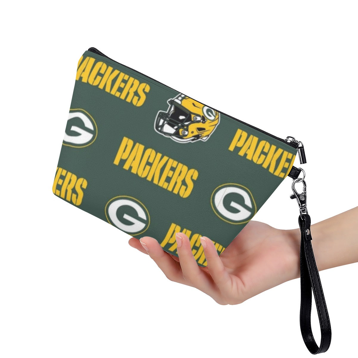 Green Bay Football Game Day Cosmetic Bag With Black Handle