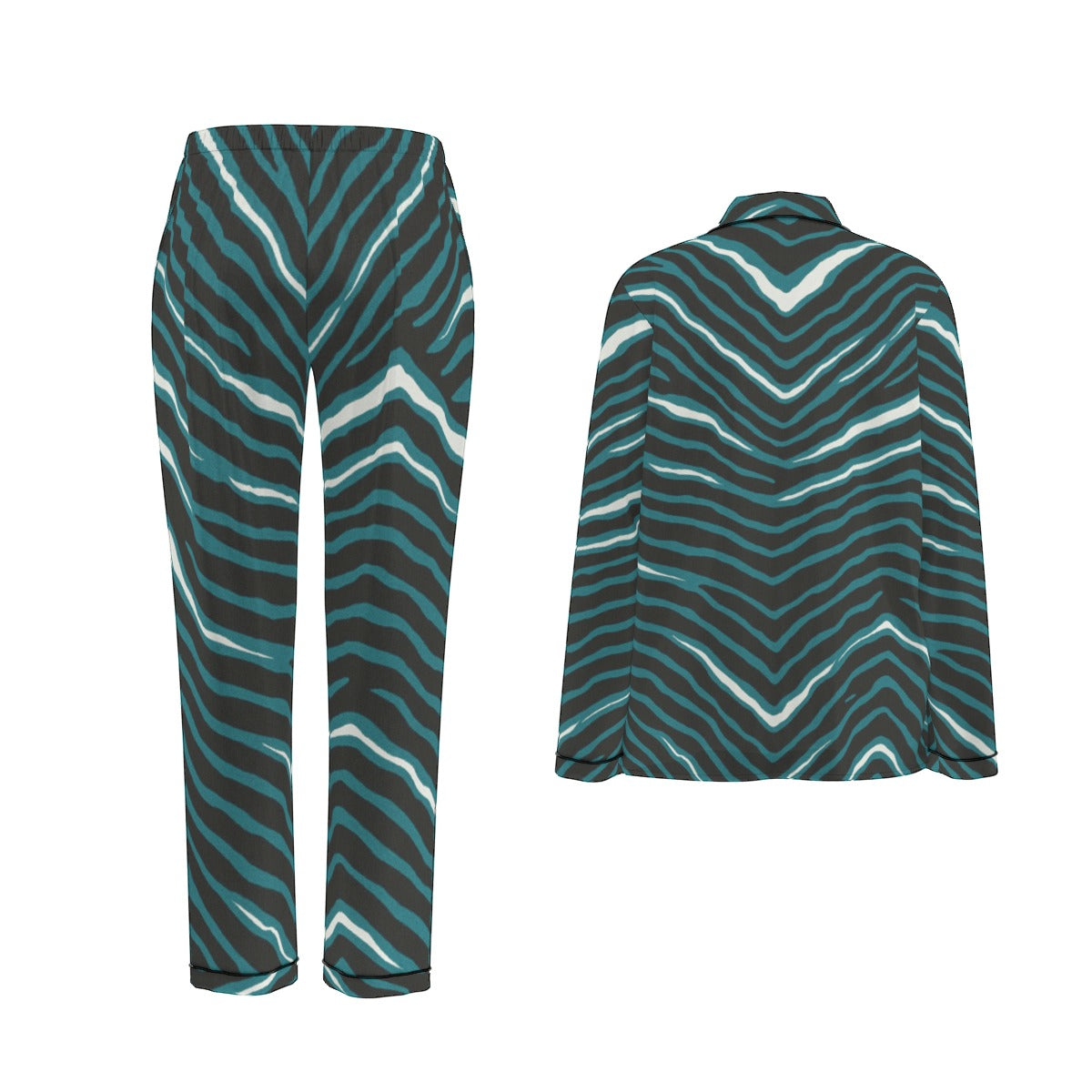 Philadelphia Football Game Day All-Over Print Women's Long Sleeve Pajama Set With Black Contrast Piping