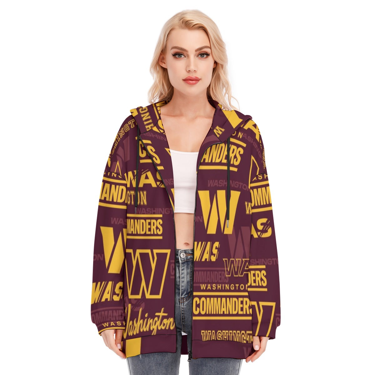 Washington Commanders Women's Long Hoodie With Zipper Closure