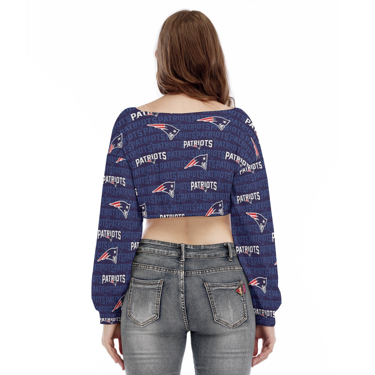 New England Football Game Day All-Over Print Women's V-neck Long Sleeve Cropped Sweatshirt