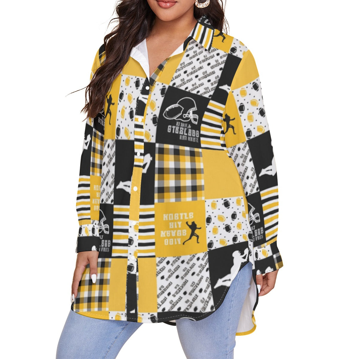 All-Over Print Women's Shirt With Long Sleeve(Plus Size)