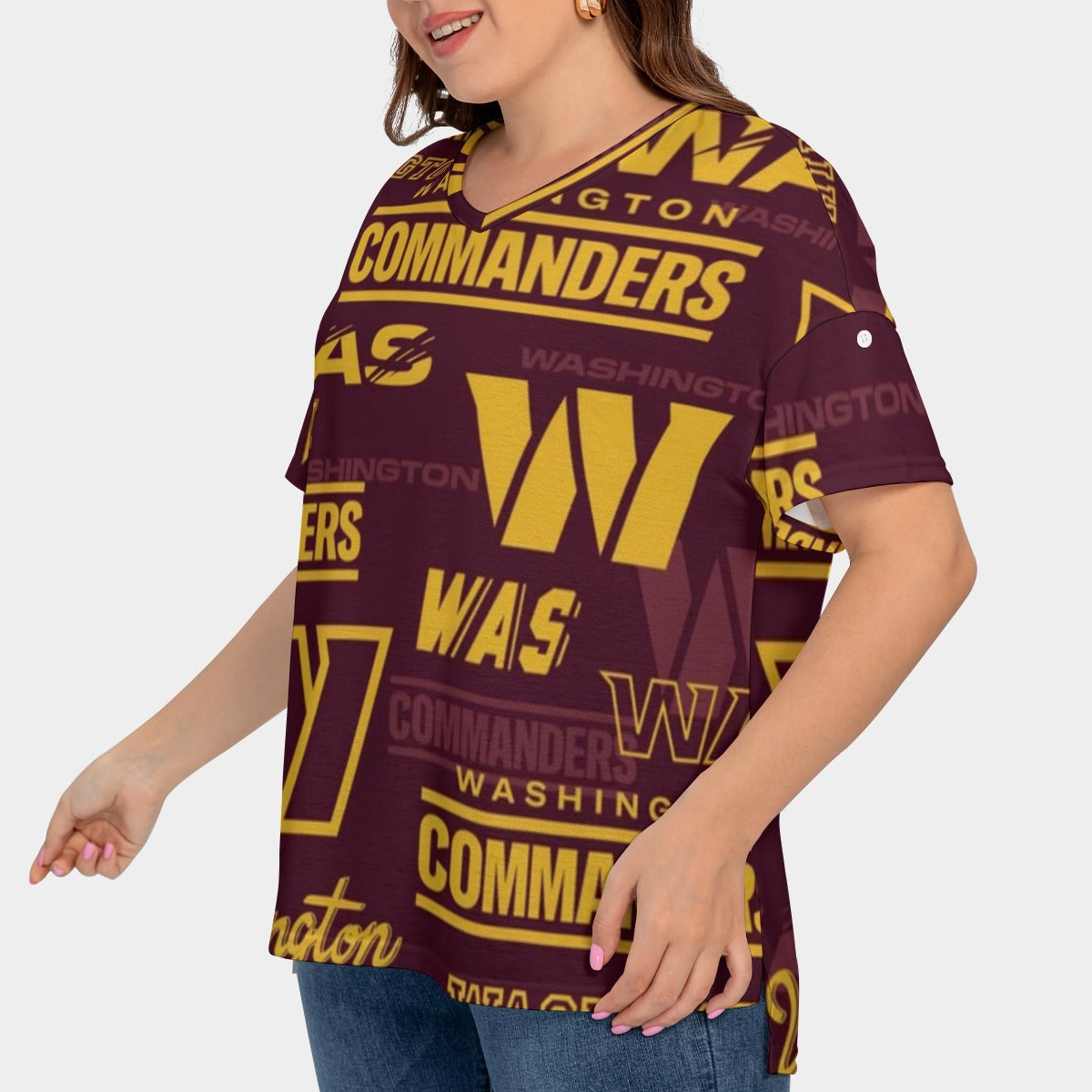 Washington Commanders Women's Drop-shoulder Short Sleeve T-shirt With Sleeve Loops(Plus Size)