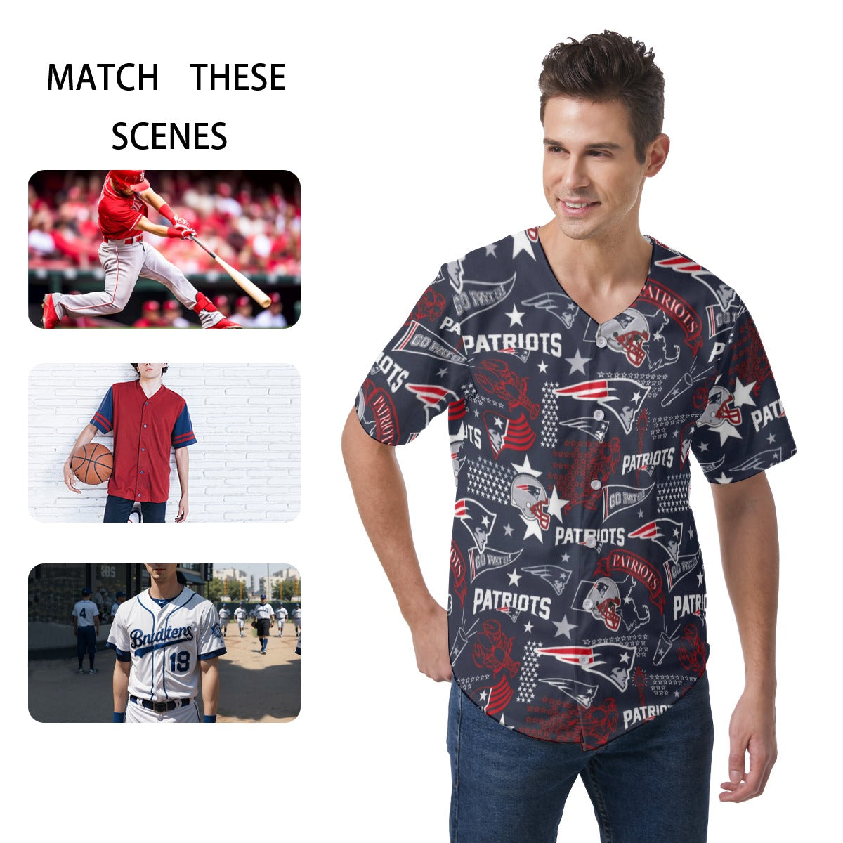New England Football Game Day All-Over Print Men's Short Sleeve Baseball Jersey