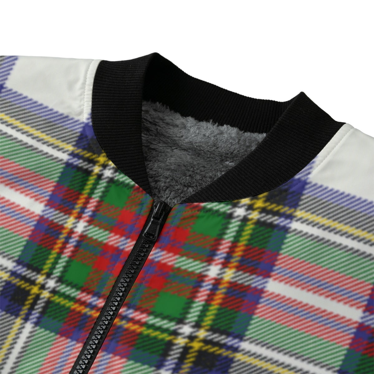 Dress Stewart – open version of Royal Stewart, on a white tartan Fleece Bomber Jacket