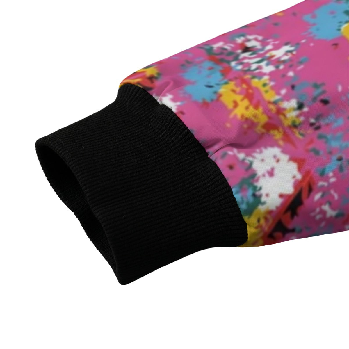 Graffiti Explosion Abstract Pink Seamless Fleece Bomber Jacket – Stylish Urban Streetwear