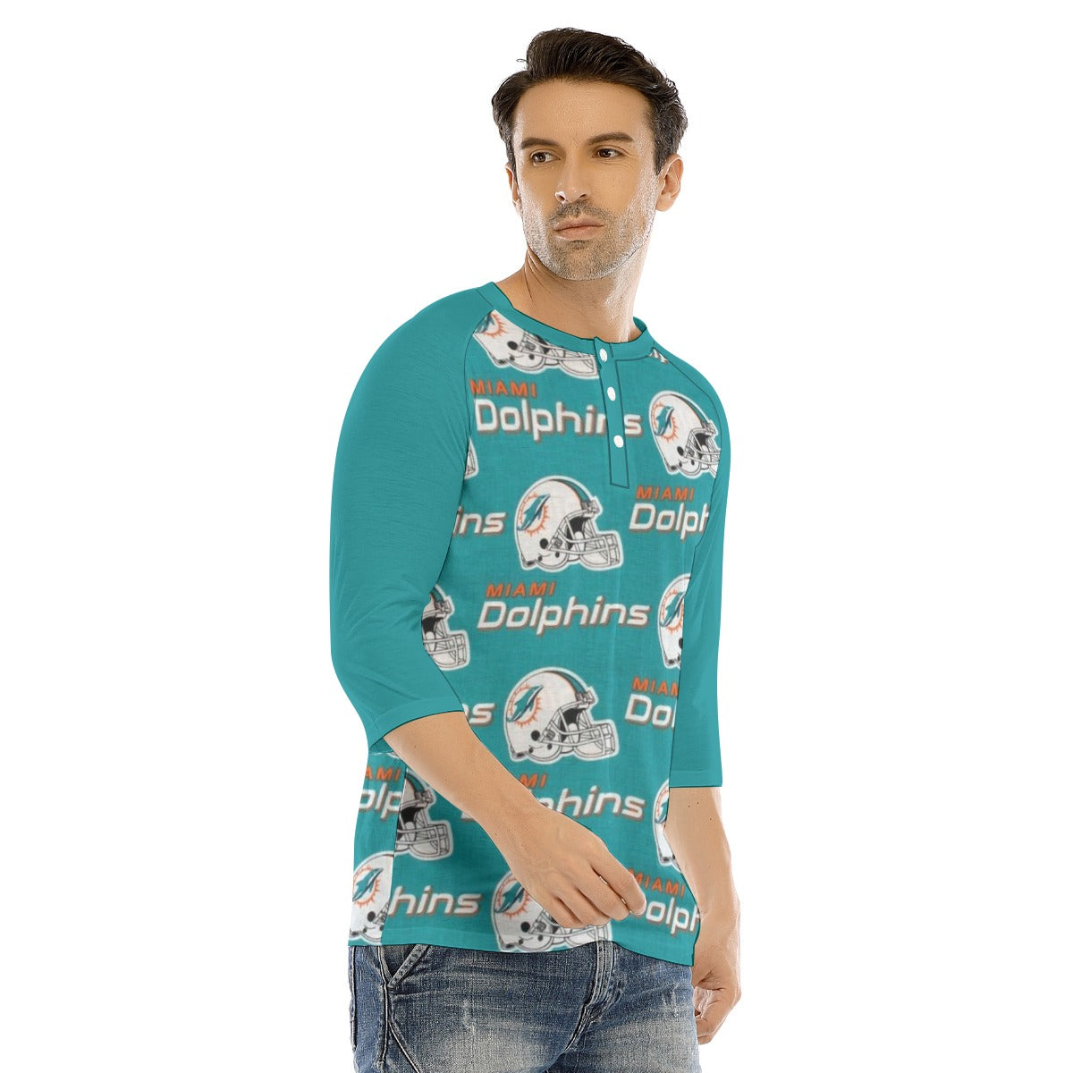 Miami Football Game Day All-Over Print Men's Bracelet Sleeve T-shirt With Button Closure